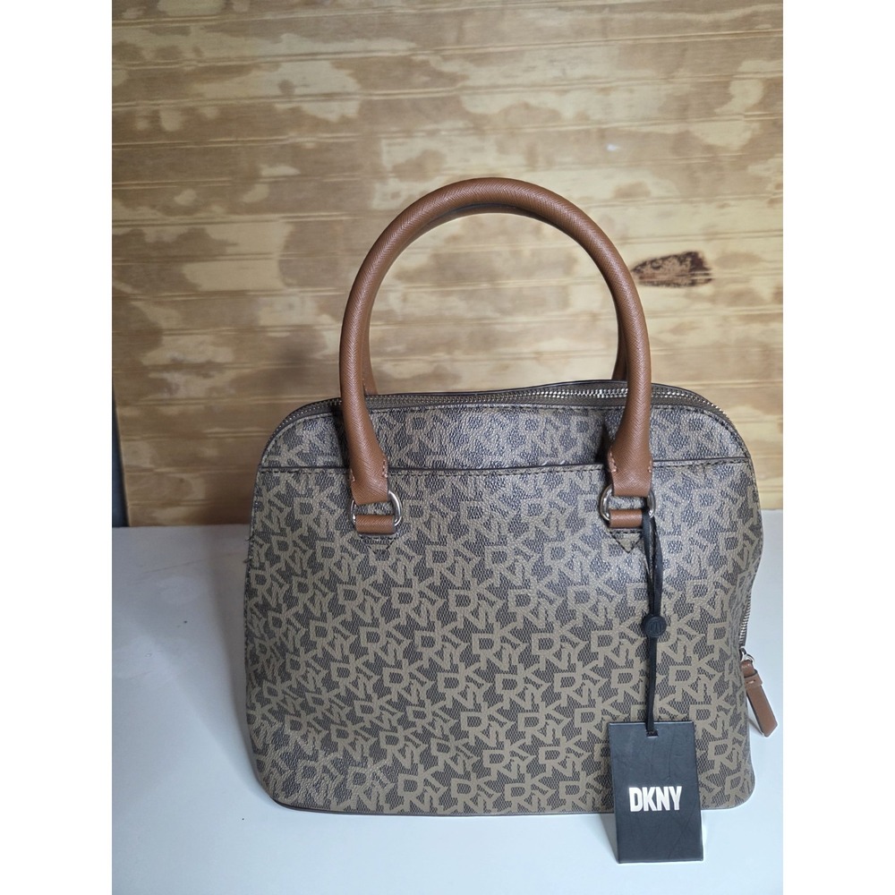 DKNY "Bryant" Dome Satchel In Monogram Brown New with Tag Bag Purse - Picture 3 of 5